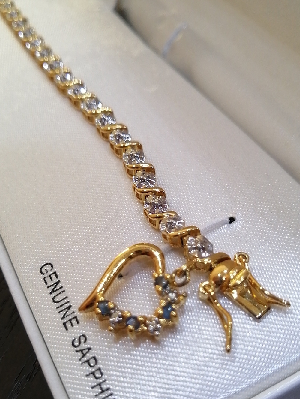 Sweetheart Bracelet With Genuine Sapphire, 18K Gold Over Sterling Silver 925